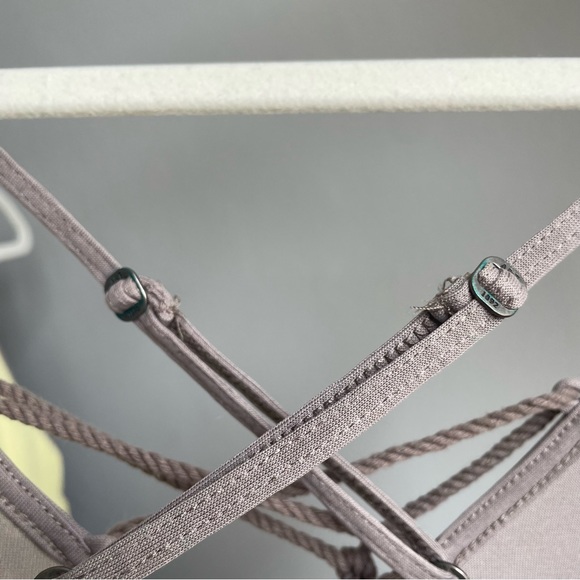 A&F Lace Up Front Crisscross Back Pewter Gray Camisole Top - Picture 8 of 9